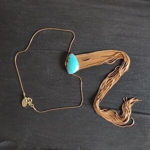 Anthropologie Turquoise and Gold Fringe Necklace